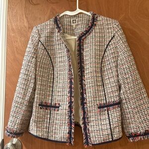 Anne Klein Multicolor Tweed Blazer with Fringe